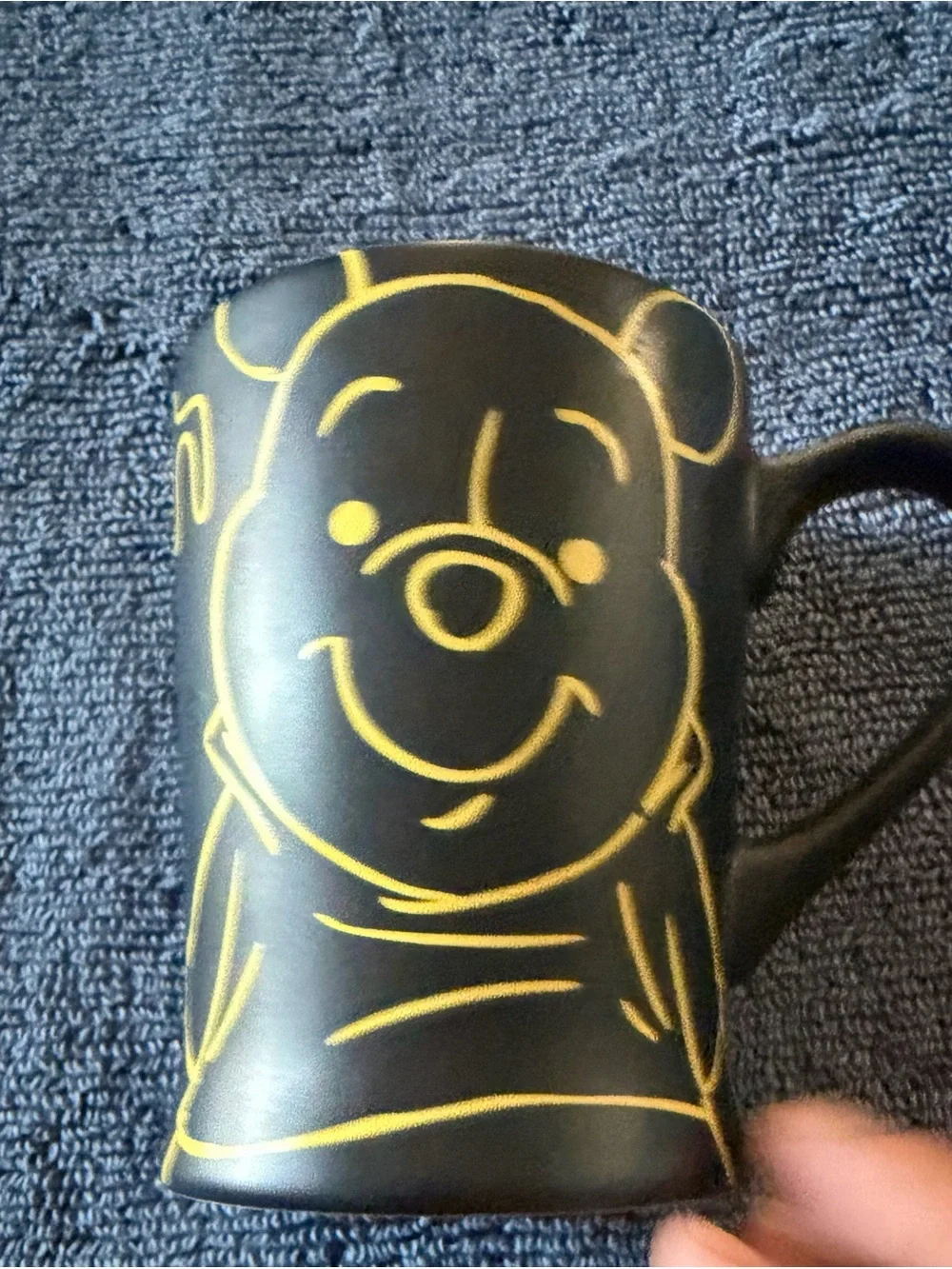 Black Ceramic Winnie the Pooh Mug with Yellow Line Art